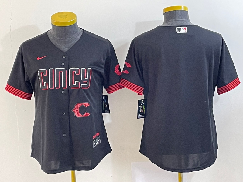 Women's Cincinnati Reds Black 2023 City Connect With Patch Stitched Baseball Jersey(Run Small) Women's Cincinnati Reds Black 2023 City Connect With Patch Stitched Baseball Jersey(Run Small)